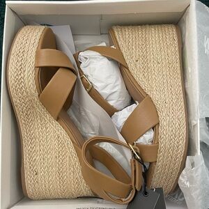 Tan Woven Wedge Sandals